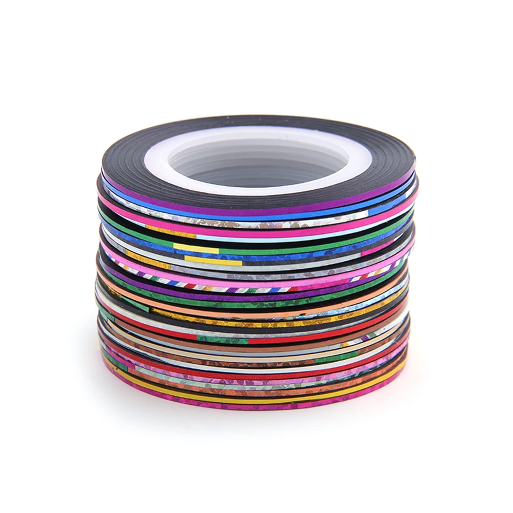 30 Rolls nail Stickers makeup Mixed Colors Nail-Striping Art Tape Line Sticker DIY Decal with 1Pc Free Case Holder Tool | Красота и