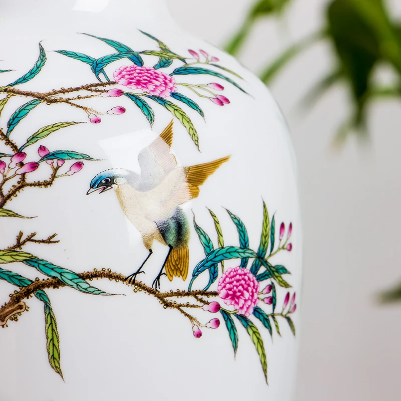 Цзиндэчжэнь Высококачественная фарфоровая ваза для цветов с желтой птицей
