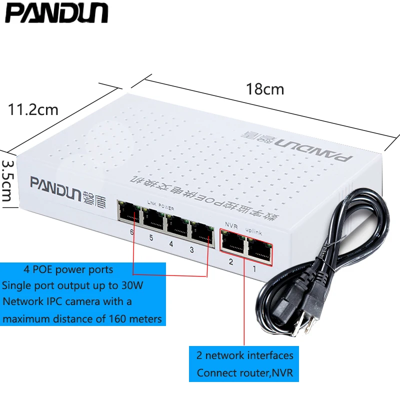 6 (4 + 2) порт стандартный 48 V PoE коммутатор Network 10/100 Мбит/с Smart Ethernet|Аксессуары для CCTV| |