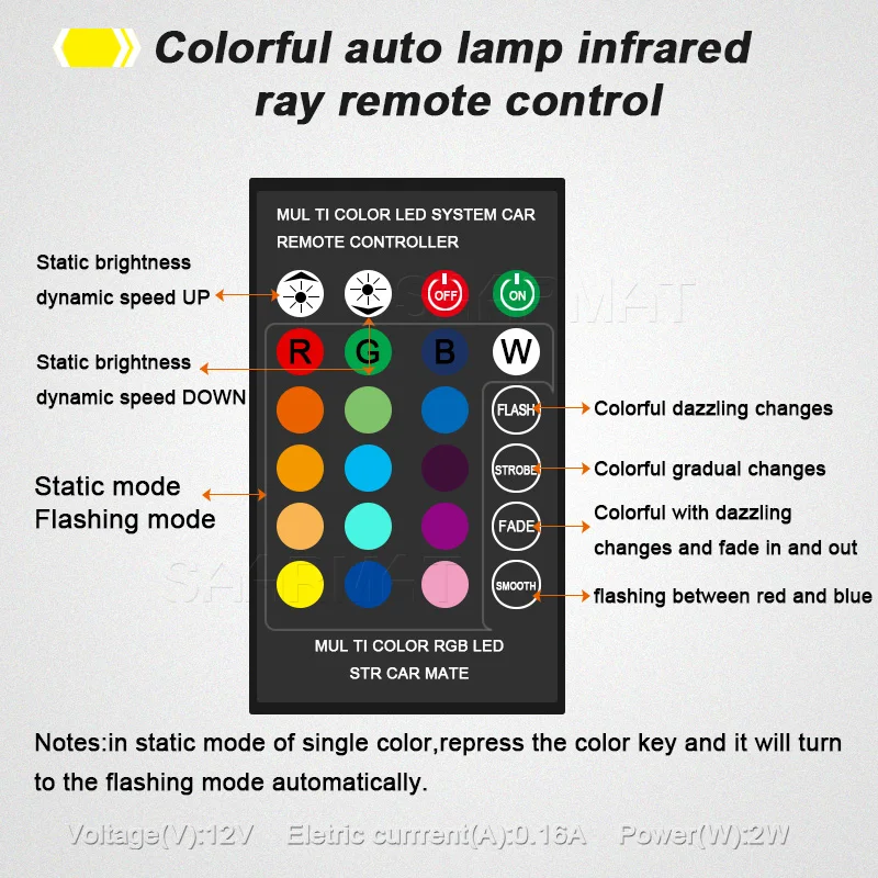1 Pair T10 W5W 194 RGB LED Clearance Light Lamp Parking Bulb Colorful Car Interior with Remote Control | Автомобили и мотоциклы