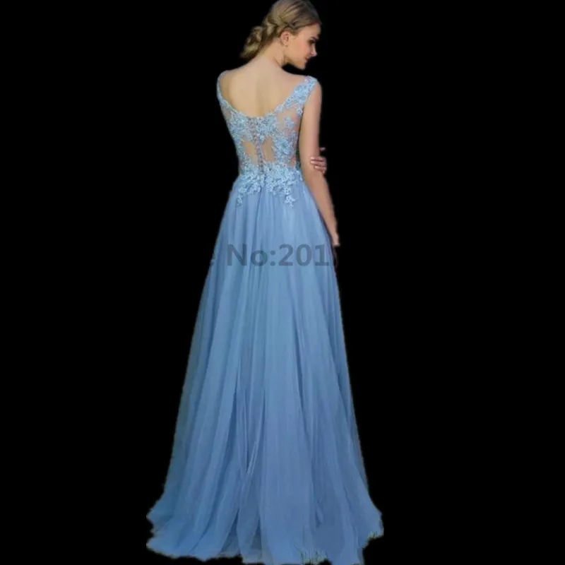 Vestido Де Феста Элегантный Вечерние Платья Носить Line Scoop Sheer Шеи Аппликации Из