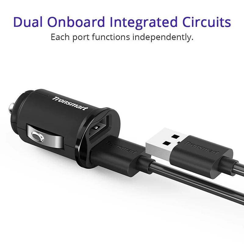 Tronsmart C24 два порта USB автомобильное зарядное устройство VoltiQ автомобильное зарядное устройство для телефона быстрое зарядное устройство USB адаптер защита от короткого замыкания CE FCC RoHS