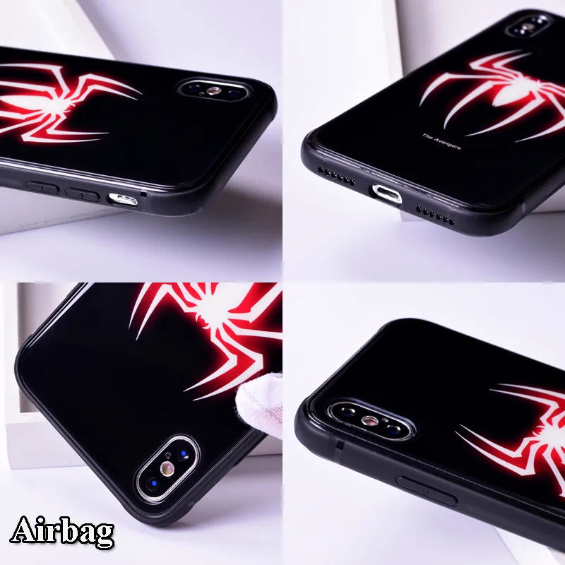 Чехол для iphone Xs Max чехол светящийся закаленное стекло Супермен Бэтмен 6 6s 8 7 Plus X