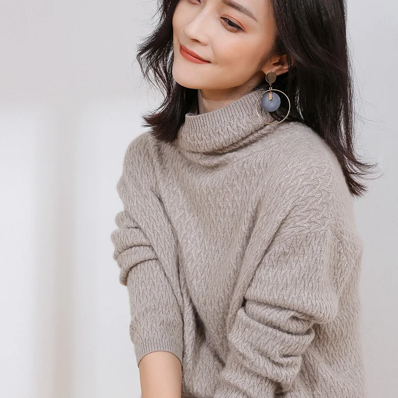DILLY FASHION women loose pattern turtleneck knitted cashmere sweater- GML7284 | Женская одежда