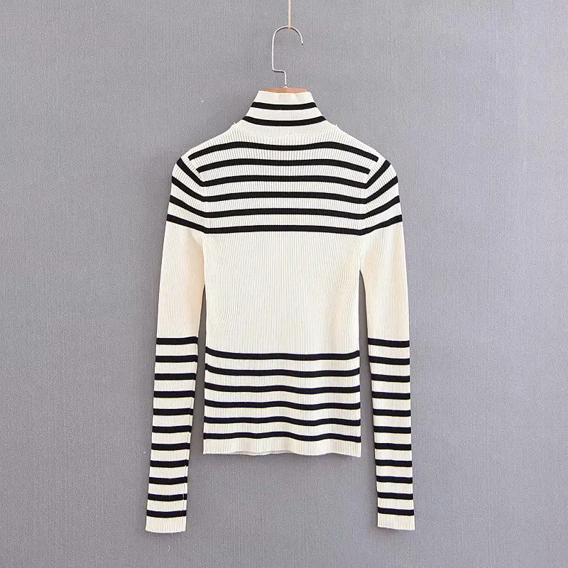2018 women clothing long sleeve turtleneck striped sweater short Tops Female casual fashion slim pullovers knitted jumpers W2771 | Женская