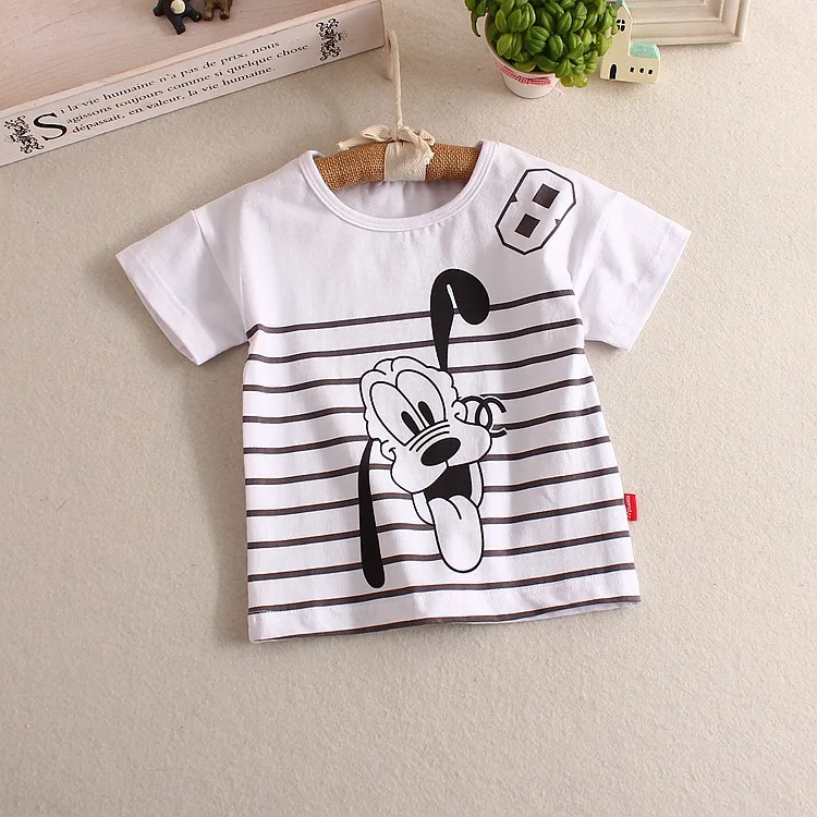 2015 Fashion Cartoon Dog Kid Tshirts Soft Cotton Striped Top Shirt Four Colours For Boy Girl | Мать и ребенок