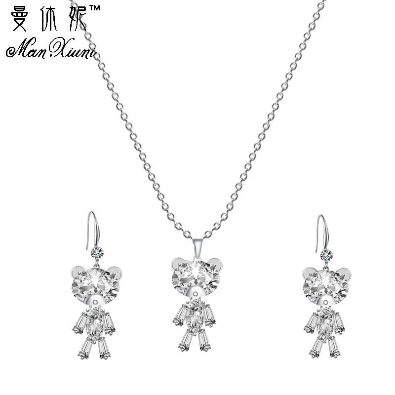 Dangle Earrings Silv Набор сережек, ювелирный набор, модный кубический циркон, подвеска, массивное ожерелье, свисающие серьги для женщин, CZ, свадебный ювелирный набор - Окраска металла: Dangle Earrings Silv