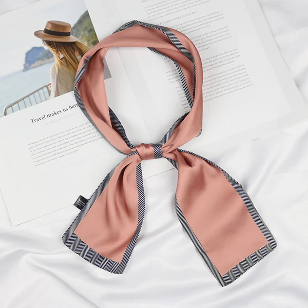 pink(plain type) Женская однотонная сумка Украшение длинный шейный галстук повязка на голову узкий атласный шейный платок для волос тонкий Шелковый маленький шарф с саржевым подолом - Цвет: pink(plain type)