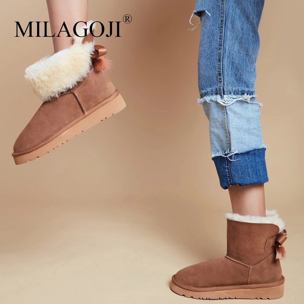 MILAGO/2018 женские теплые зимние ботильоны модные ботинки ручной работы с бабочкой и