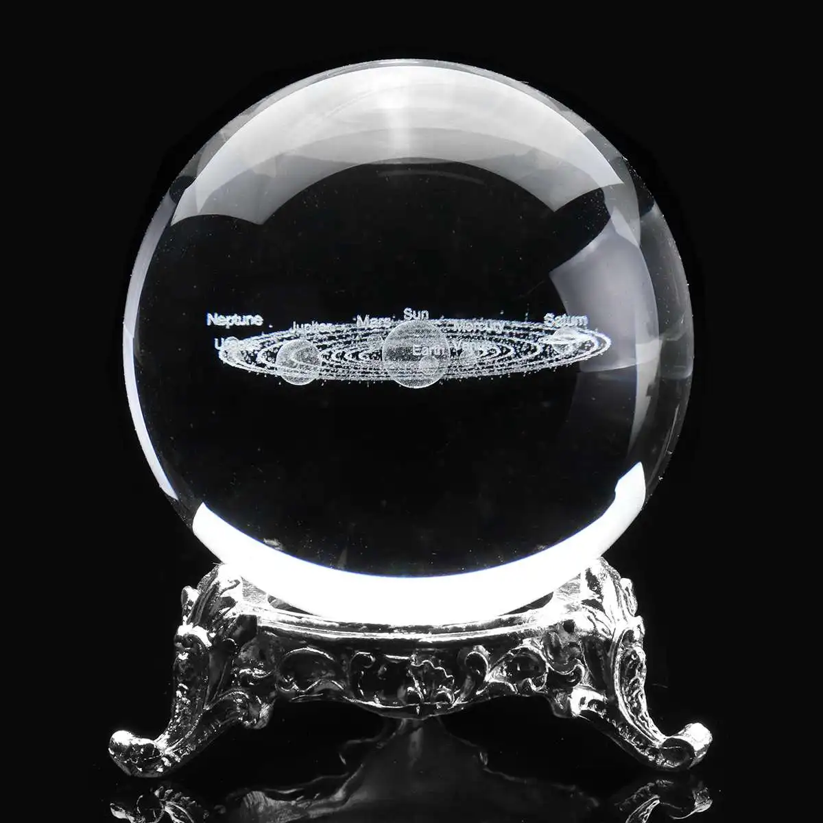 Silver base 60 мм диаметр 3D Хрустальный шар солнечной системы модель украшения дома аксессуары подарок 3D лазерная гравировка кварцевый стеклянный шар - Цвет: Silver base