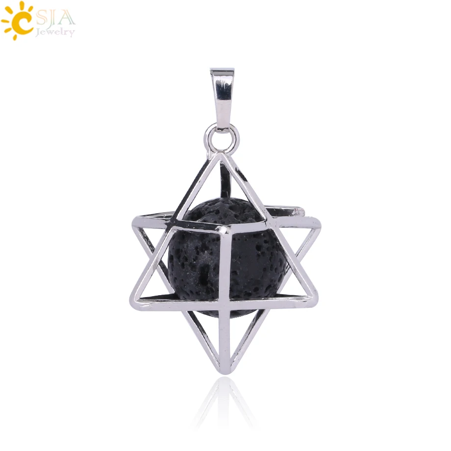 Lava Pendant CSJA Натуральный камень гексаграмма подвески, заряжающие энергией Цепочки и ожерелья Религия символ медитации рейки Меркаба кулон для Для женщин Для мужчин ювелирные изделия F876 - Окраска металла: Lava Pendant