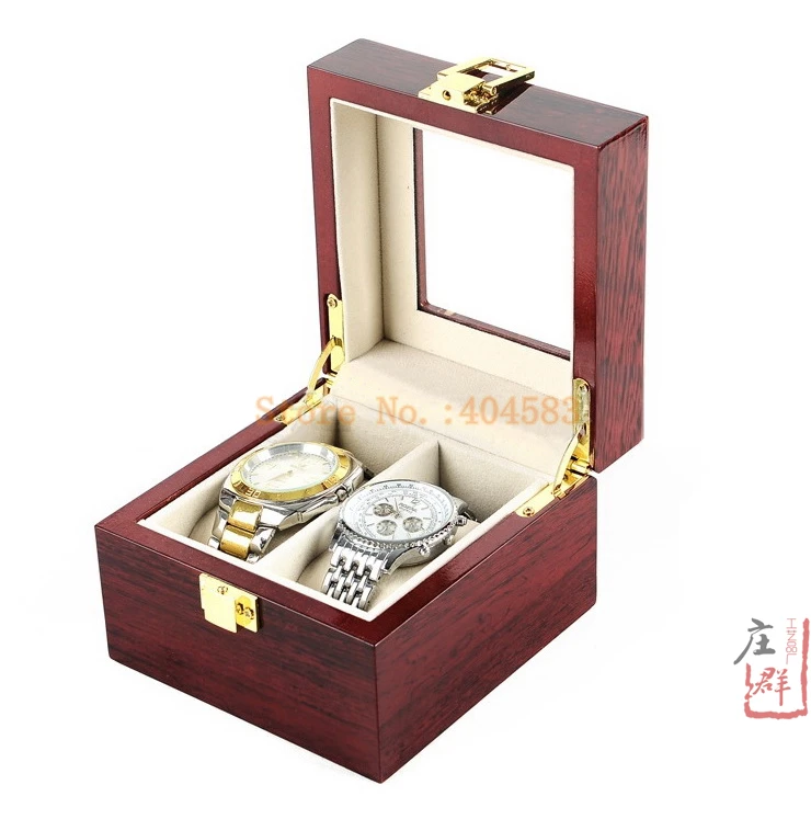 

2 slot glossy wooden cherry lover's watch box luxury watch box wedding watch box