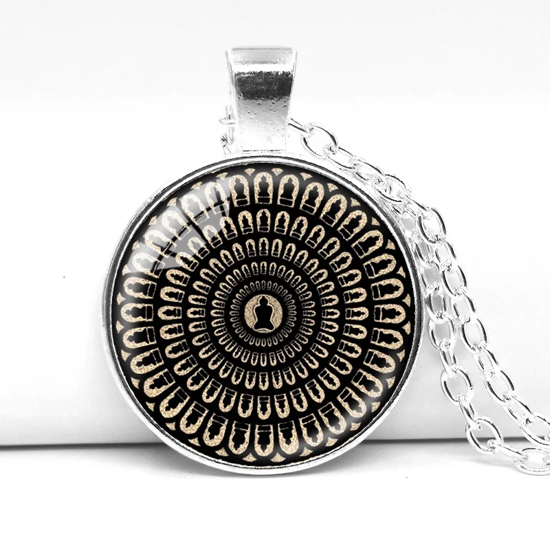 Mysterious mandala necklace sacred geometry jewelry spiritual accessory black buddhist OM symbol yoga pendant for men | Украшения и