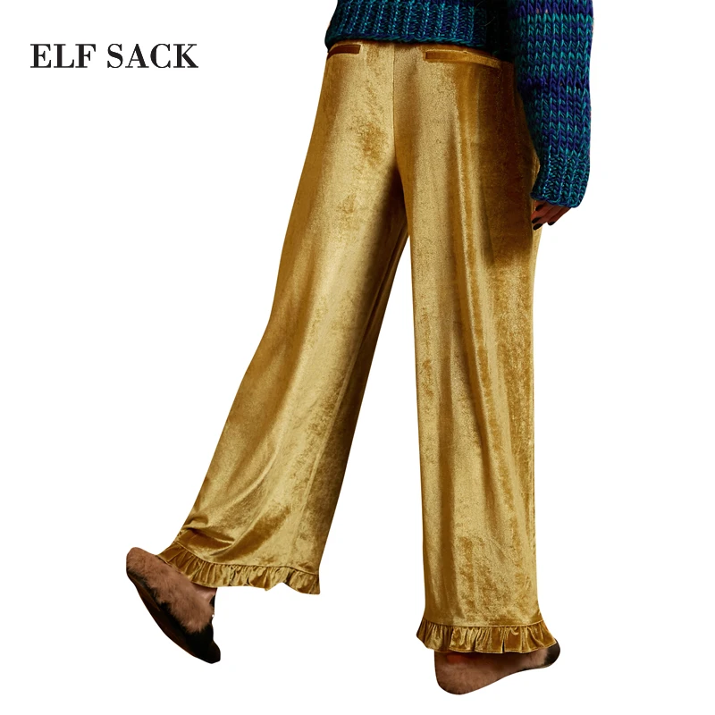 ELF SACK/женские длинные брендовые бархатные брюки женские широкие повседневные с