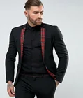 Облегающий костюм, черный мужской костюм с тартановой отделкой, английские костюмы 2022, смокинги для жениха на заказ, костюм для шафера (пиджак и брюки)