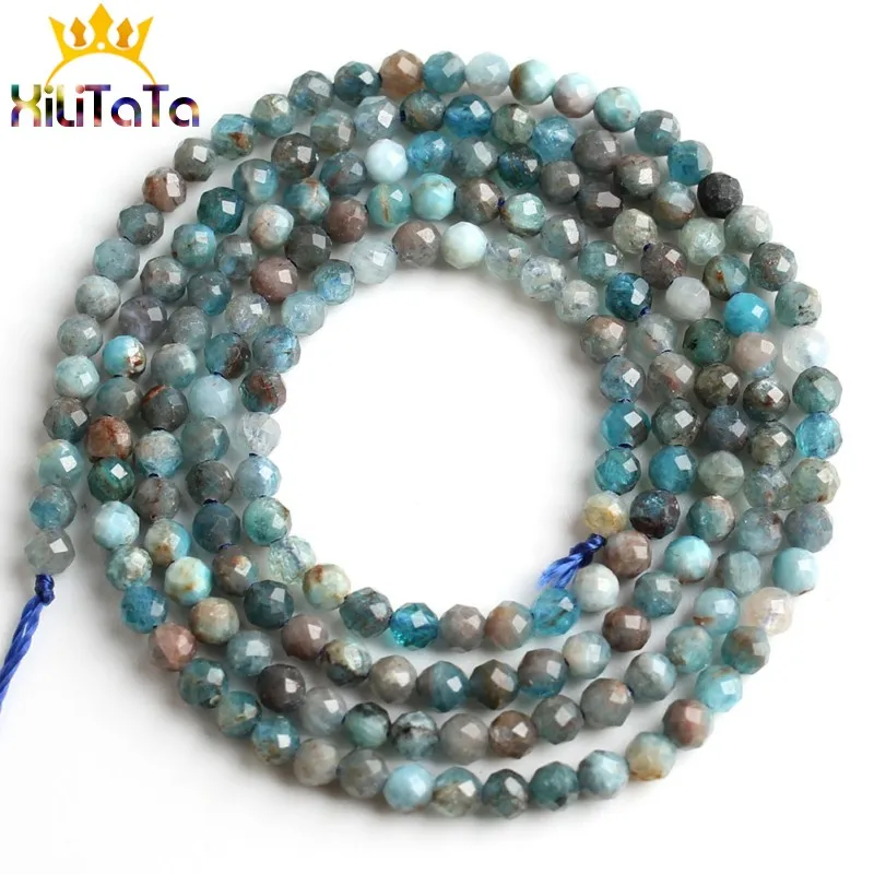 Blue Apatite 2-2,5 мм натуральный граненый кварц аметисты бирюза Апатит Камень Круглые бусины для самостоятельного изготовления ювелирных изделий браслет аксессуары - Цвет: Blue Apatite
