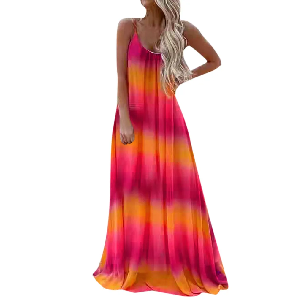 Женское платье на бретельках Boho Пляжное без рукавов с открытой спиной для лета 2019