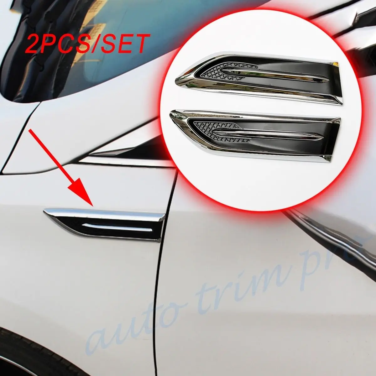 

2PCS Car Motor Door Body Fender Front Grille Moulding Air Vent Cover Trim Accessories