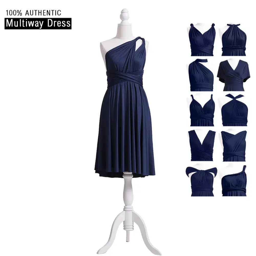 Navy Blue Сгоревшее оранжевое короткое платье подружки невесты длинное платье-трансформер многослойное платье с перекрещивающимися бретелями - Цвет: Navy Blue