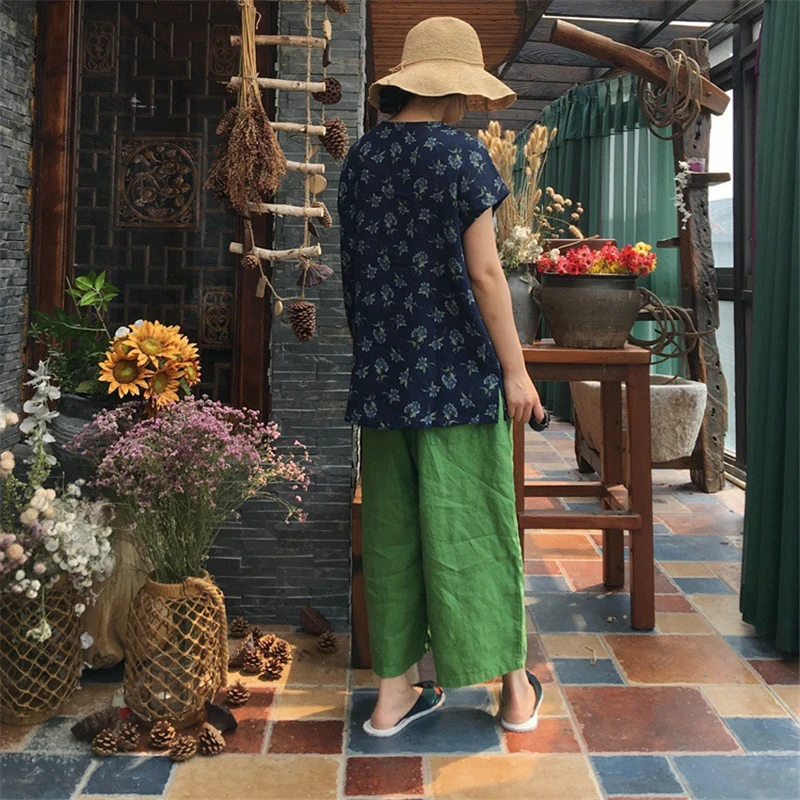 Женские футболки с цветочным принтом Johnature Винтажные Футболки круглым вырезом и