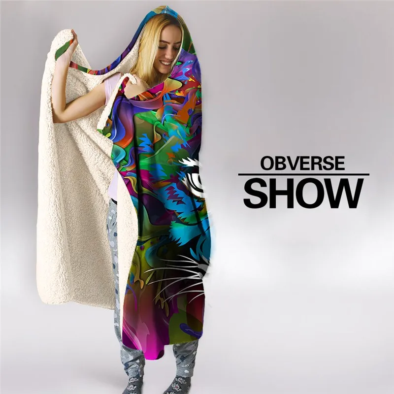 Крутое плюшевое одеяло с тигром модное удобное капюшоном для взрослых домашнее и офисное покрывало