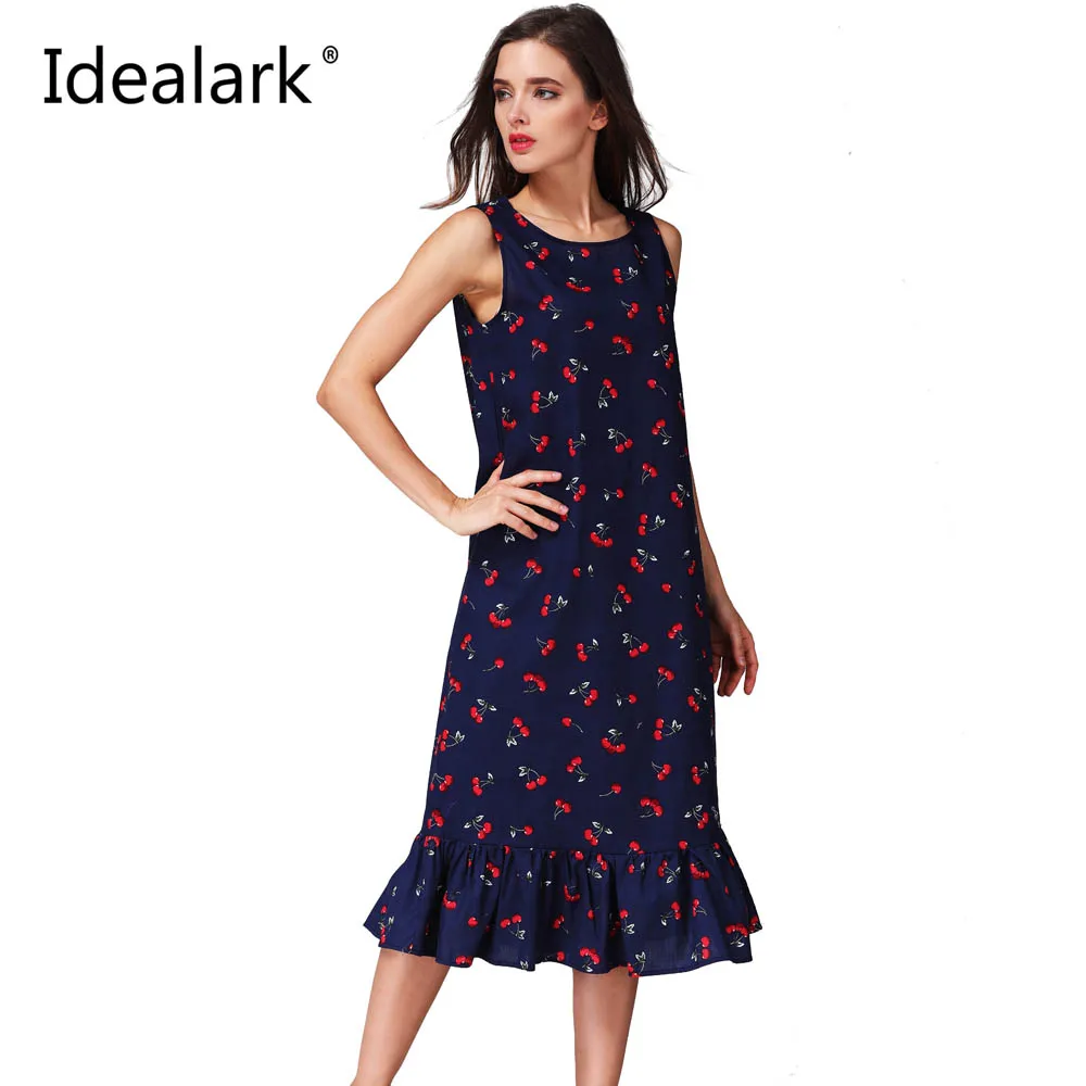 Idealark 100% хлопок Новый 2017 Лето весна Для женщин длинное платье без рукавов