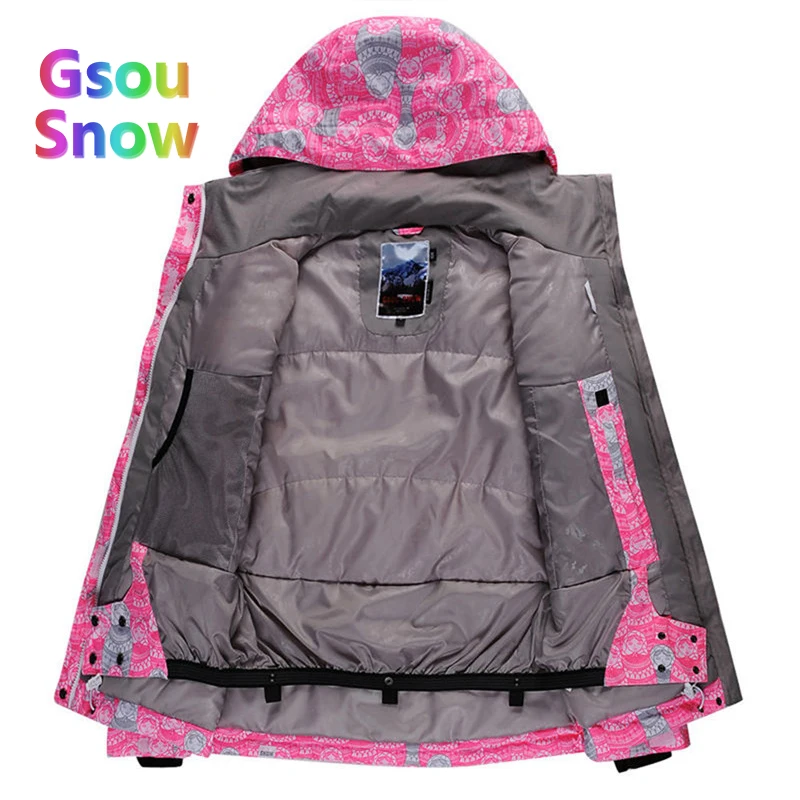 2017 Gsou Sonw Outdoor Sports Winter Women Lattice Snowboarding Warmer Ski Jackets Stripes Waterproof Wave point Skiing Clothing|snowboard