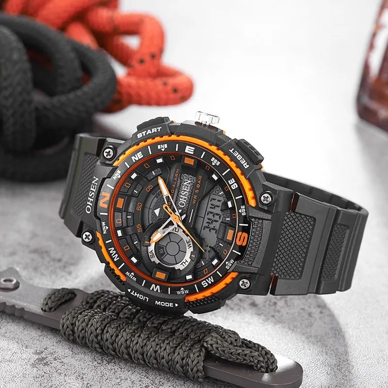 Новинка 2017 оригинальные модные спортивные часы OHSEN мужские кварцевые цифровые