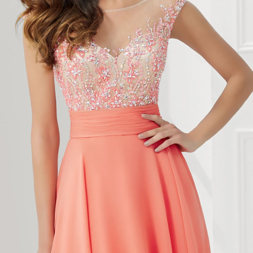 Новое Прибытие Вечерние Платья Длинные 2017 сшитое Coral Sexy Шифон Милая Для Свадьбы |