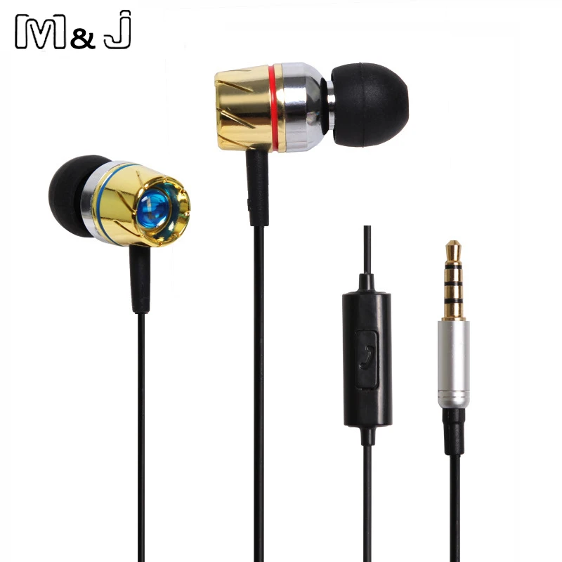 Наушники вкладыши M & J в металлическом корпусе с микрофоном|earphone headset|headset with micin-ear