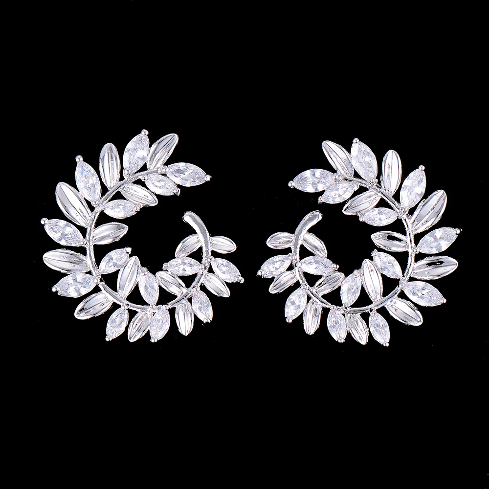 missvikki Bohemia Bridal Wedding Jewelry Handmade Cubic Zirconia Leaves Stud Earrings for Women Accessories Top Quality | Украшения и