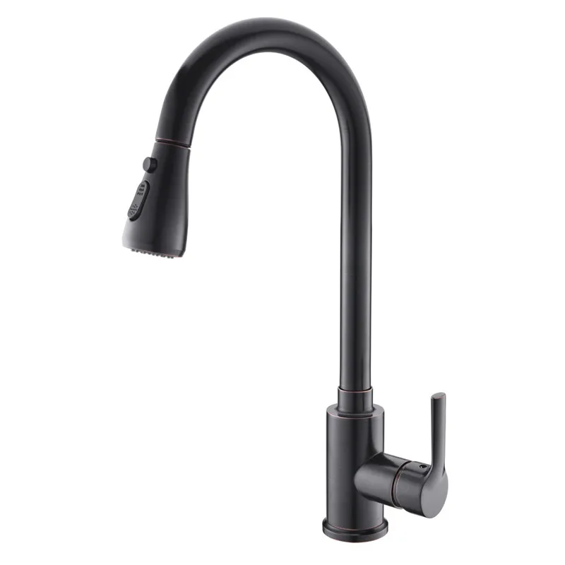 

Kitchen Sink Faucet Pull Out Spout Nozzle Brass Sink Mixer Tap Single Handle Deck Mounted Hot & Cold Crane Tap Black Oil Brushed