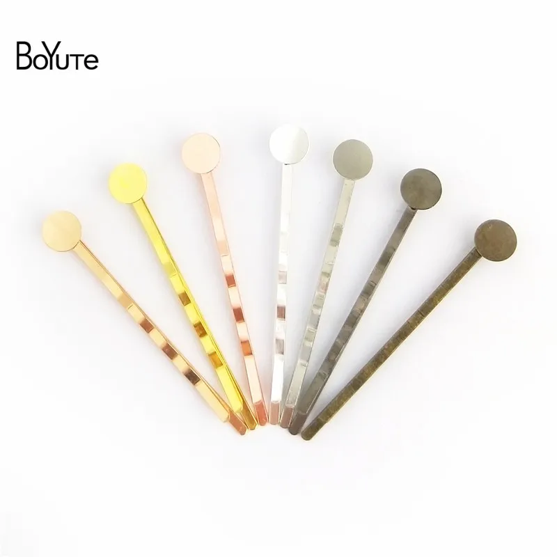 BoYuTe (50 Pieces/Lot)  Metal Hair Pins Base 55MM Bobby Hair Clip with 6-8-10-12MM Flat Glue Pad for Diy Hairpins Jewelry Making