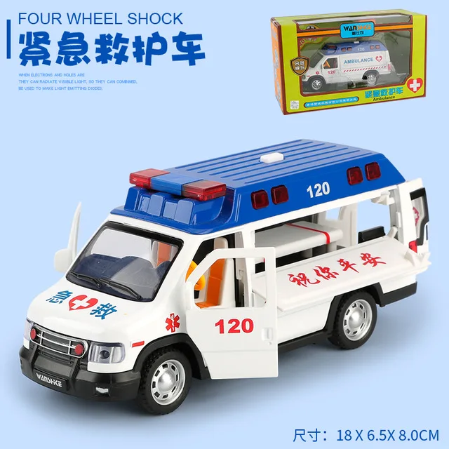 W85001 with box 1:24 семья Забавный сплав звук и светильник Модель скорой помощи автомобиль в Китае/скорая помощь, литой аварийно-спасательный автомобиль игрушка для детей - Цвет: W85001 with box