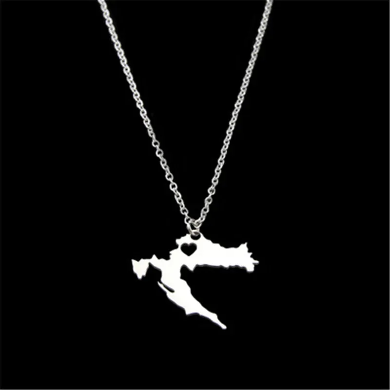 

New Stainless Steel Necklace Croatia Map Pendant Necklaces for Women Silver Color Choker Jewelry Gift Croatian Custom Jewelery