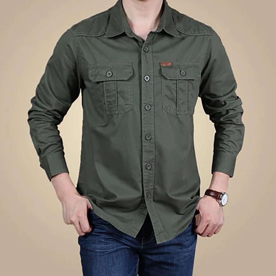 2018 весенние мужские Высокое качество военные Повседневное рубашка с длинными