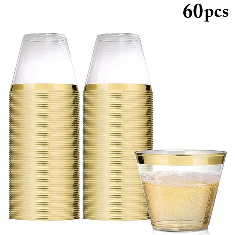 60pcs Простые одноцветные пластиковые одноразовые стаканчики, набор для свадебной вечеринки, золотые, розовые, золотые, бронзовые стаканчики, одноразовые, золотые, розовые, пластиковые стаканчики - Цвет: 60pcs