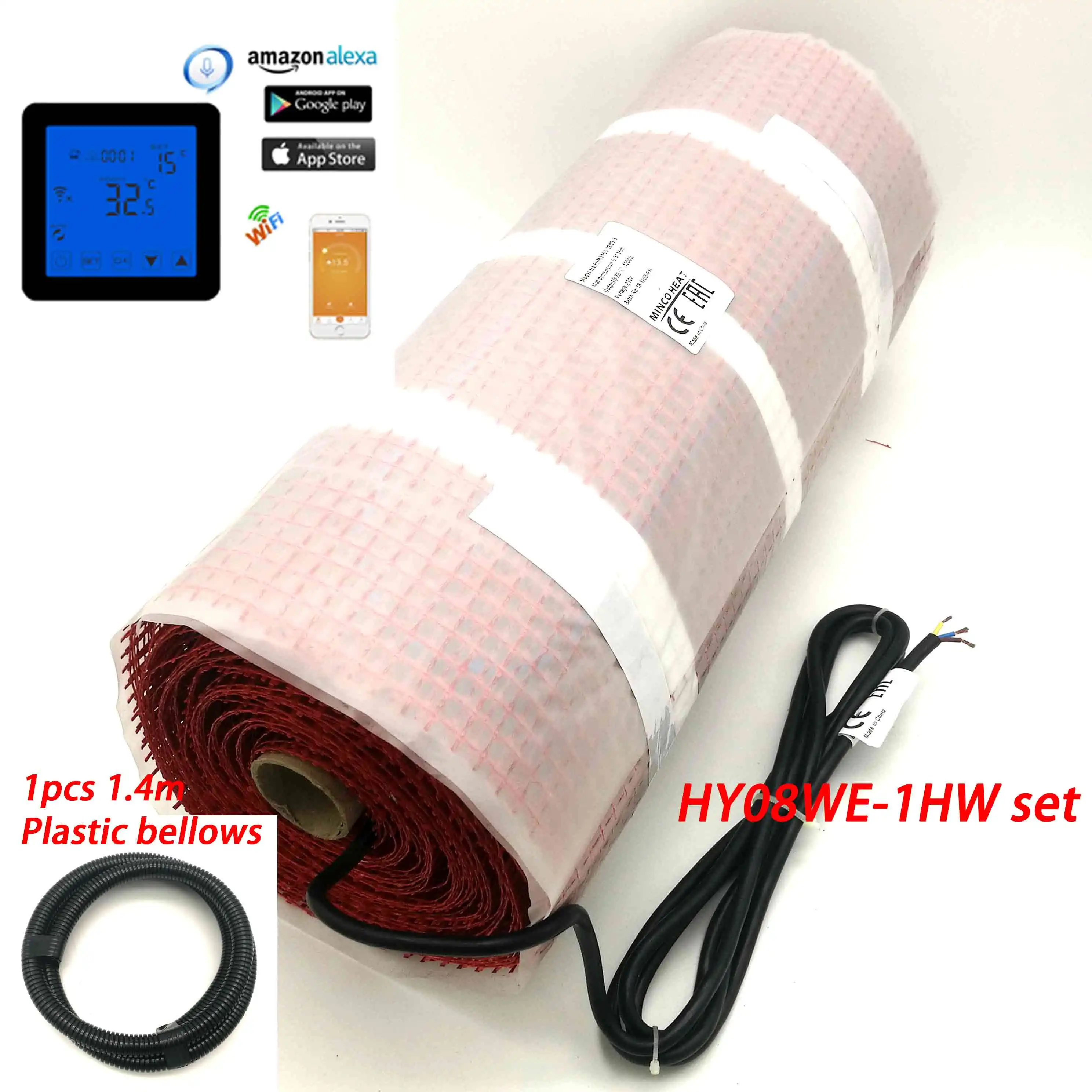 HY08WE-1HW set 8~ 15m2 150 Вт/м2 инфракрасный с термостатом Wi-Fi коврик для подогрева пола с двойным проводником Электрический Теплый Комплект ковриков - Цвет: HY08WE-1HW set