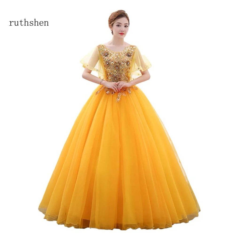 Ruthshen золотые милые платья 15 16 17 Quinceanera дешевые длинные вечерние из органзы с