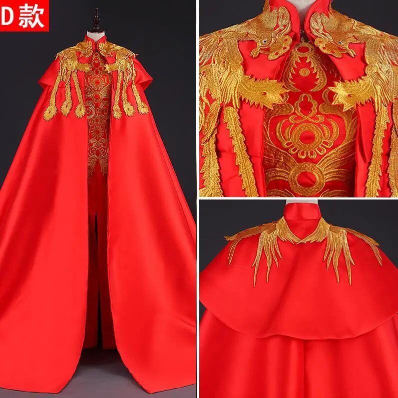 style 4 Роскошное красное вечернее платье со шлейфом, элегантное винтажное платье Ципао с золотой вышивкой Феникса, традиционное китайское свадебное платье - Цвет: style 4