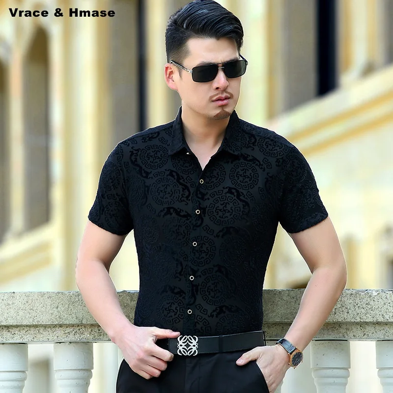 

Модная Повседневная бутиковая рубашка с принтом в китайском стиле с коротким рукавом, летняя дышащая мужская рубашка
