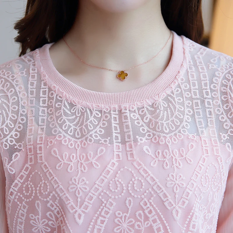 женские топы розовые кружевные рубашки Blusas Camisa Летняя рубашка осень 2019 Новая