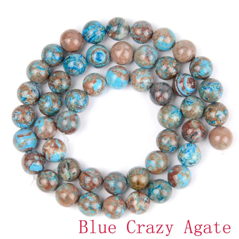 Blue Crazy Agate Натуральные круглые бусины, черные, сумасшедшие Агаты, лабрадорит, бирюза, содалит, камни, бусины для изготовления ювелирных изделий - Цвет: Blue Crazy Agate