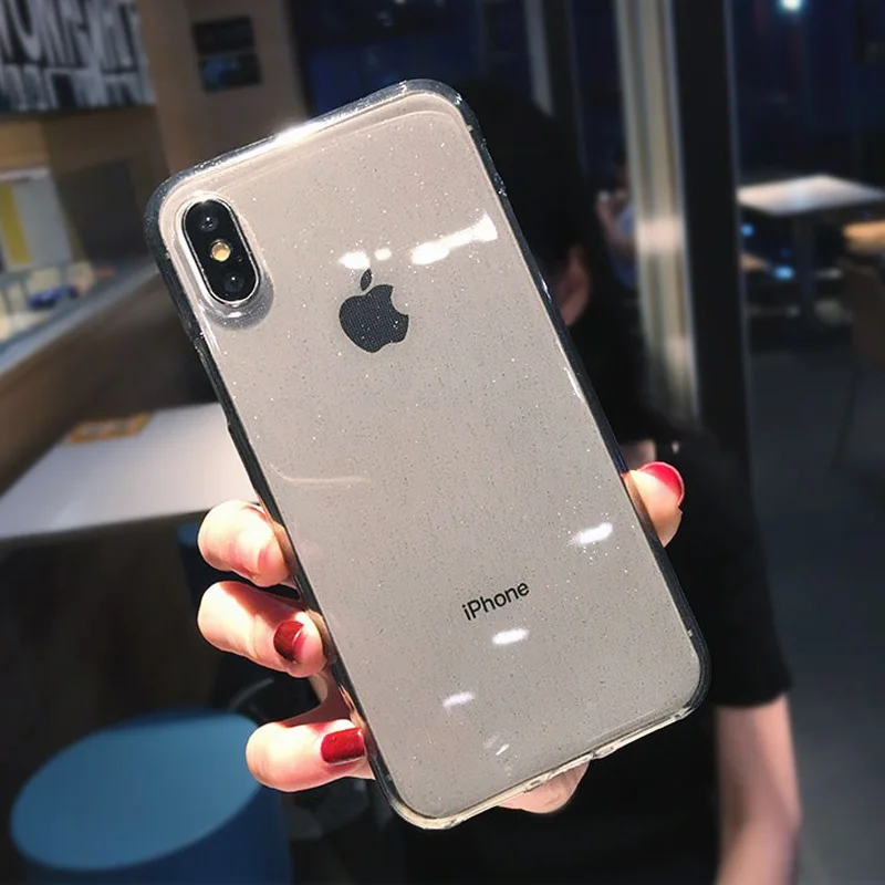 Black Moskado Прозрачный блестящий чехол для телефона для iPhone X XS Max XR 7 8 6 6S Plus Прозрачный блестящий порошковый чехол s Мягкий ТПУ задняя крышка Coque - Цвет: Black
