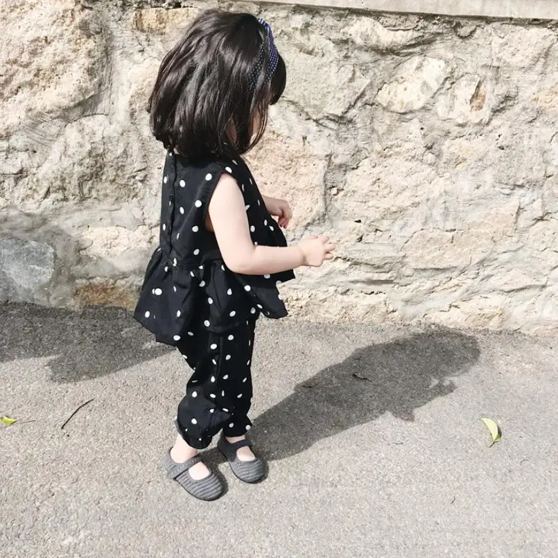 Топ на бретелях с принтом в горошек + штаны комплект из 2 предметов для девочек