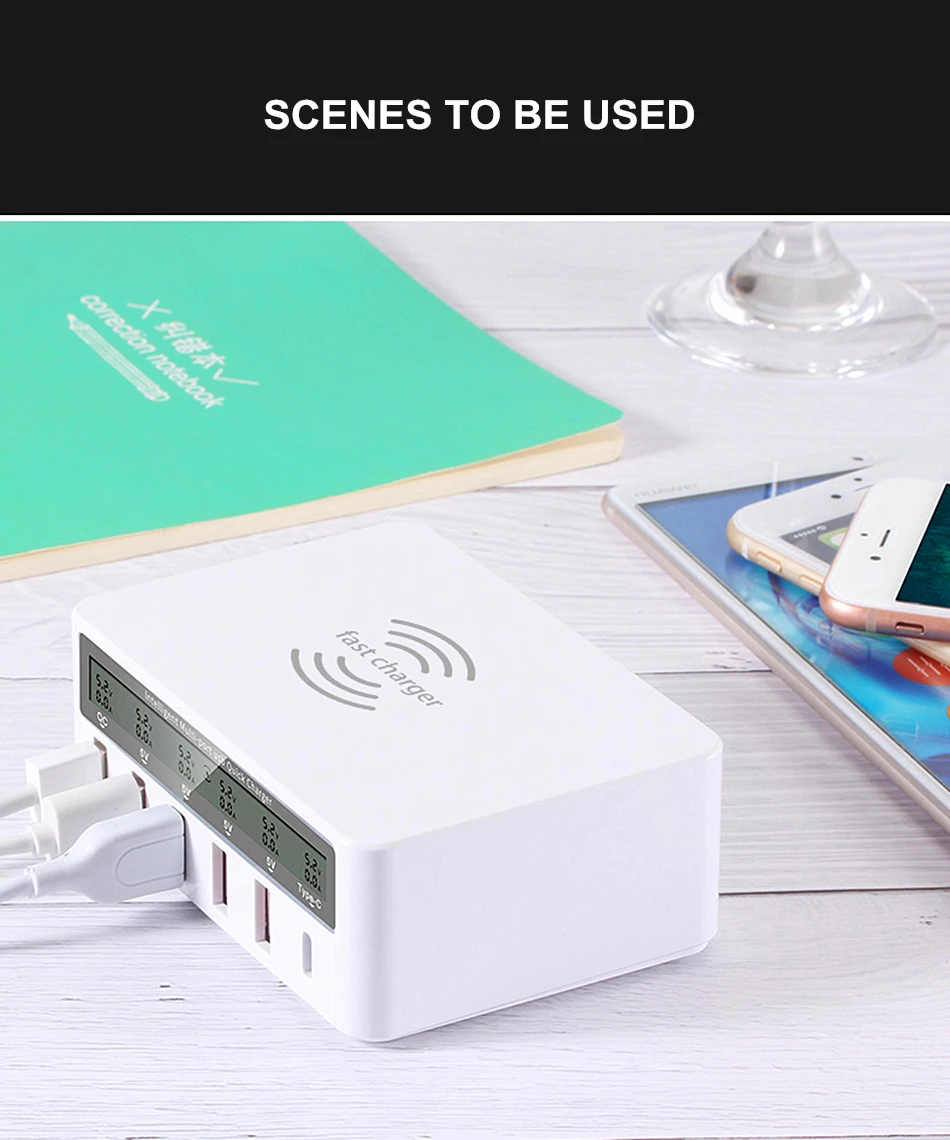 Amstar 10 Вт Qi Беспроводное зарядное устройство 5 В/8A 6USB зарядное устройство для телефона Быстрая зарядка 3,0 type C Быстрая зарядка для iPhone X XS 8 samsung S9 S8