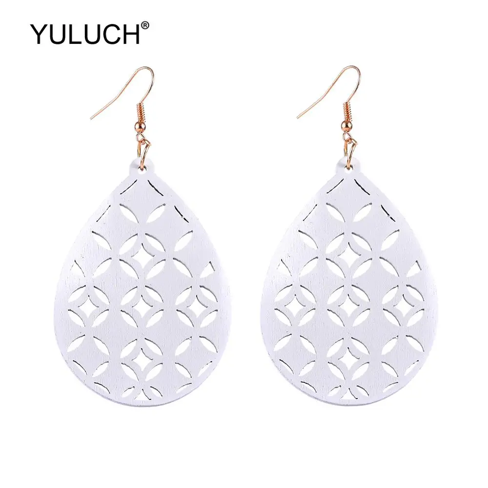 

YULUCH Fashion Water Drop Earrings For Women 2019 Hollow Wood Chandelier Pendant Earrings Jewelry Accessories For Wedding Party
