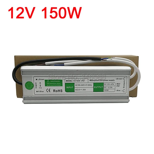 DC12V IP67 Водонепроницаемый Открытый Светодиодный драйвер освещения трансформаторный источник питания мощностью 10 Вт, 15 Вт, 20 Вт, 25 Вт 30 Вт, светодиодные полосы освещения мощностью 45 Вт, 50 Вт, 60 Вт, 80 Вт, 100 Вт 120 W 150 W - Цвет: 150W