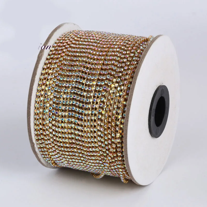 URORU Crystal AB Rhinestone Chain DIY Sew On Gold Base Density Trim Metal Cup Chains Accessories ss6 10yards/lot AM TAIDIAN|chain diy|diy chaindiy