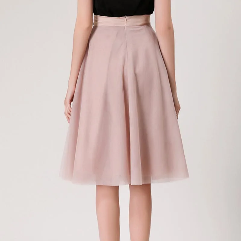 2017 Лето новый Европейский стиль юбка колено legth высокая талия-Line два слоя сетки